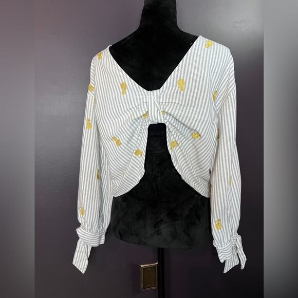 Ellison Striped Pineapple Embroidered Top - Size L - Picture 3 of 4